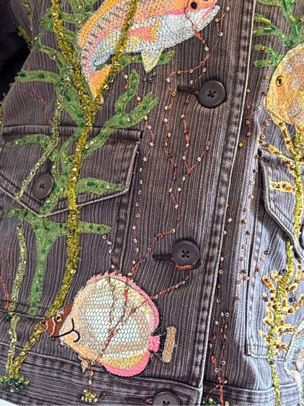 St. John's Bay Brown Jacket with Embroidered Fish vintage embellished pretty - Picture 3 of 12